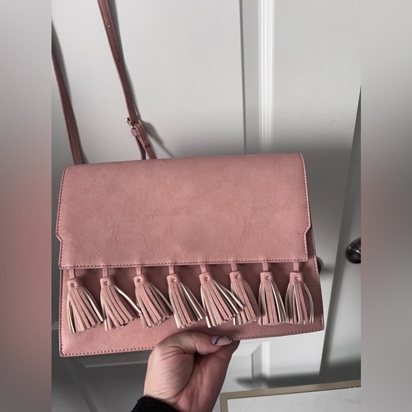 JustFab | Rose Pink Crossbody Bag With Tassels - Picture 3 of 6